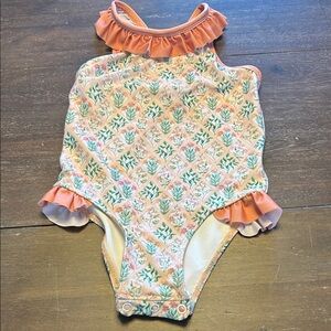 Smockingbird Peach/Green Floral One-Piece Swimsuit